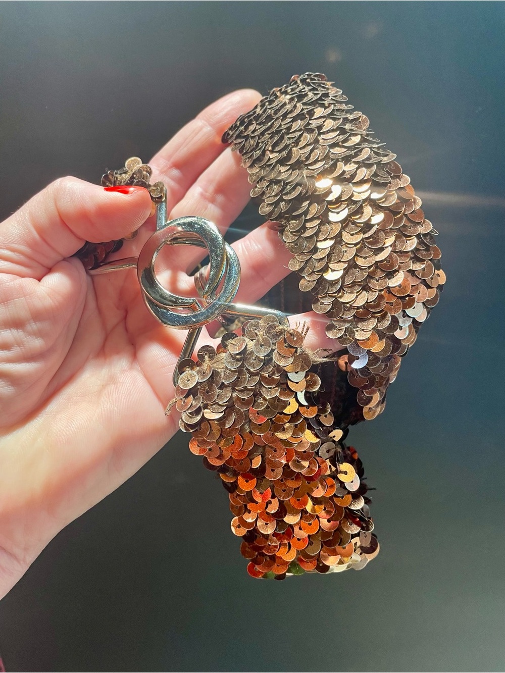 Sequined Copper Tone Stretch Belt
